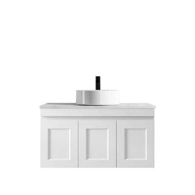 Otti Hampton Mark II 900mm Wall Hung Vanity White Satin (Marble Stone Top) - Sydney Home Centre