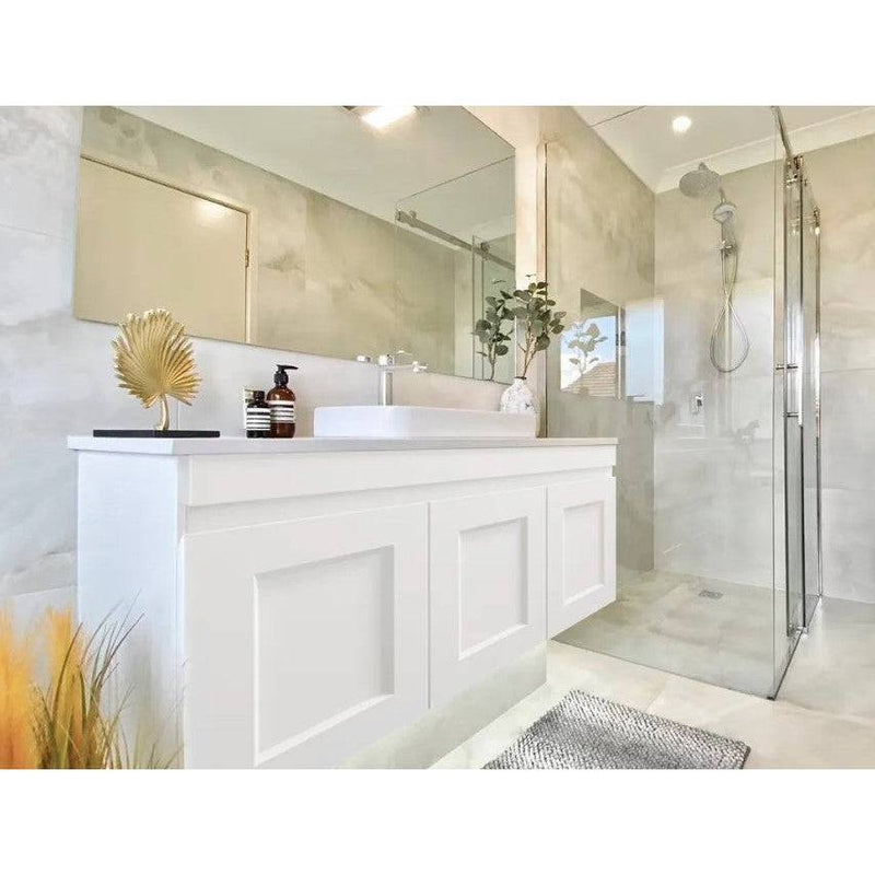 Otti Hampton Mark II 900mm Wall Hung Vanity White Satin (Marble Stone Top) - Sydney Home Centre