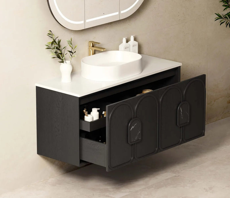 Otti Laguna 1200mm Vanity Black American Oak (Marble Stone Top) - Sydney Home Centre