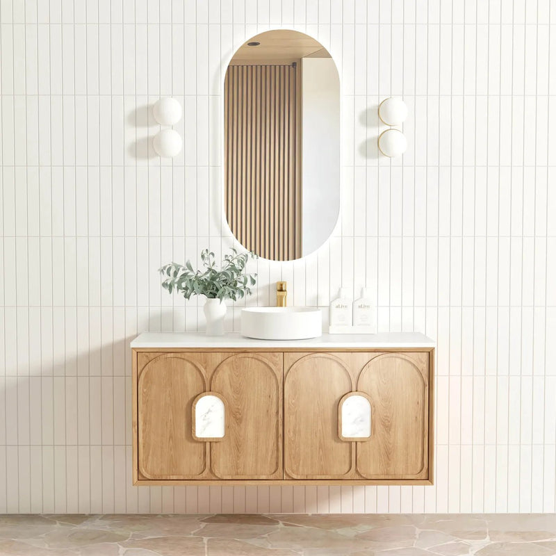 Otti Laguna 1200mm Vanity Natural American Oak (Marble Stone Top) - Sydney Home Centre