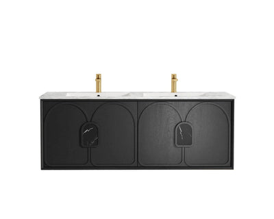 Otti Laguna 1500mm Vanity Black American Oak (Slimline Ceramic Top Gloss White) - Sydney Home Centre