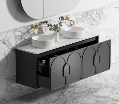 Otti Laguna 1500mm Vanity Black American Oak (Ultra Deluxe Stone Top) - Sydney Home Centre