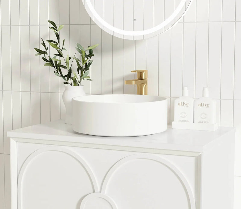 Otti Laguna 600mm Vanity Satin White (Ultra Deluxe Stone Top) - Sydney Home Centre