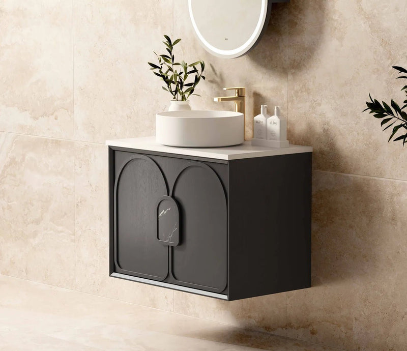 Otti Laguna 750mm Vanity Black American Oak (Marble Stone Top) - Sydney Home Centre