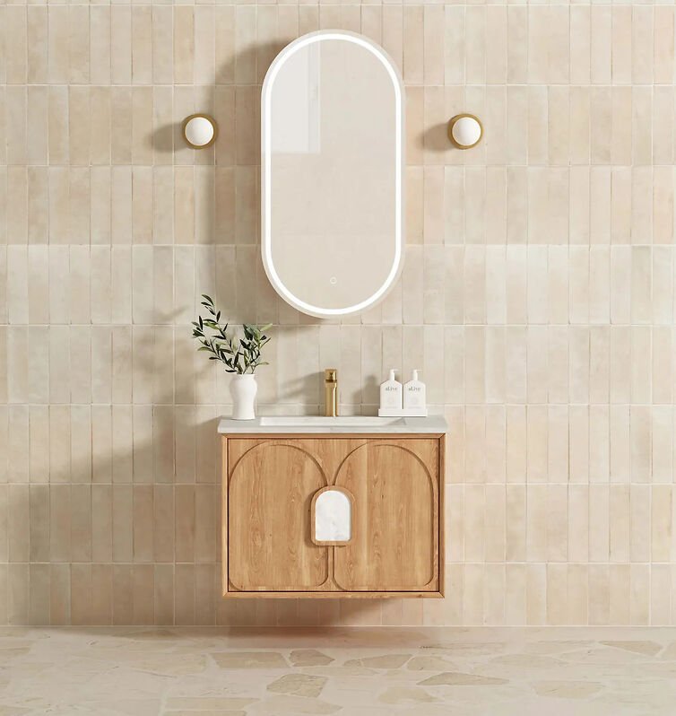 Otti Laguna 750mm Vanity Natural American Oak (Marble Stone Top) - Sydney Home Centre