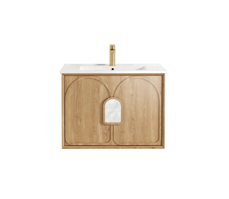 Otti Laguna 750mm Vanity Natural American Oak (Slimline Ceramic Top Gloss White) - Sydney Home Centre