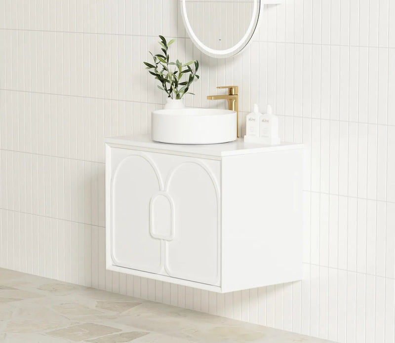 Otti Laguna 750mm Vanity Satin White (Marble Stone Top) - Sydney Home Centre