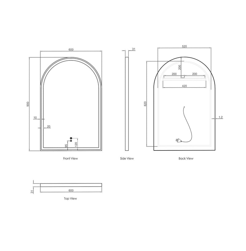 Otti LED Archie 900x600 Black Metal Frame Mirror - Sydney Home Centre