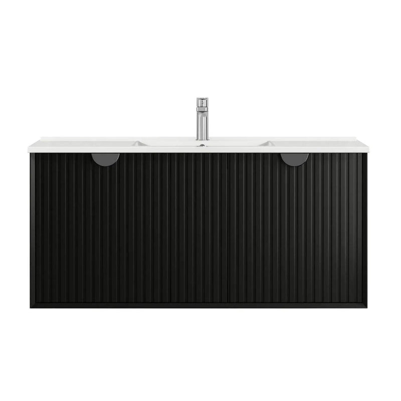 Otti Marlo 1200mm Wall Hung Vanity Black Satin (Slimline Ceramic Top) - Sydney Home Centre