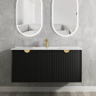 Otti Marlo 1200mm Wall Hung Vanity Black Satin (Slimline Ceramic Top) - Sydney Home Centre