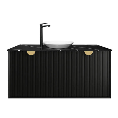 Otti Marlo 1200mm Wall Hung Vanity Black Satin (Ultra Deluxe Stone Top) - Sydney Home Centre