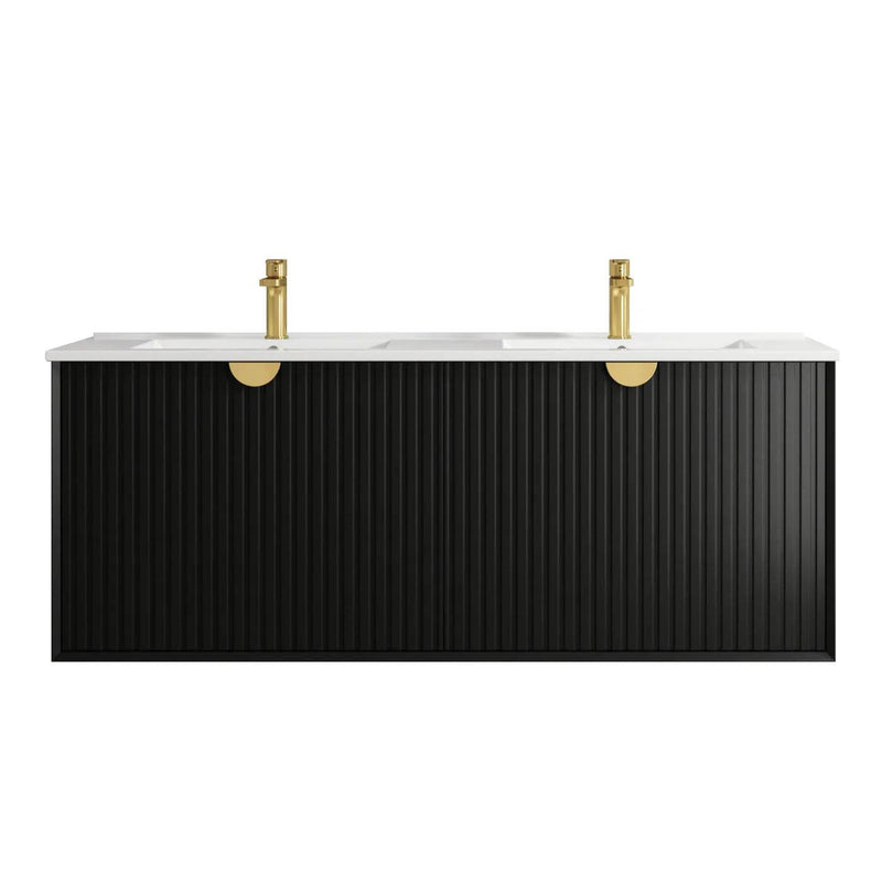 Otti Marlo 1500mm Wall Hung Vanity Black Satin (Slimline Ceramic Top) - Sydney Home Centre