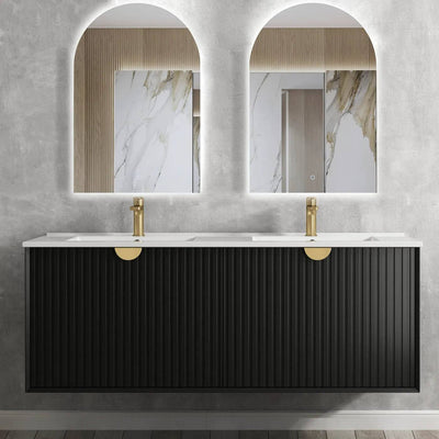 Otti Marlo 1500mm Wall Hung Vanity Black Satin (Slimline Ceramic Top) - Sydney Home Centre