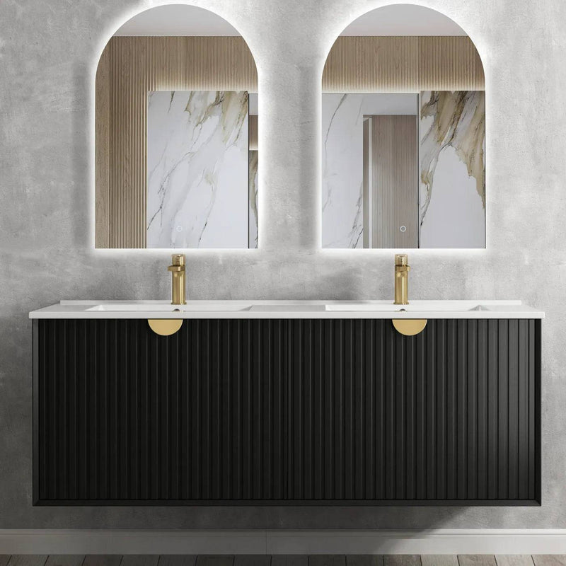 Otti Marlo 1500mm Wall Hung Vanity Black Satin (Slimline Ceramic Top) - Sydney Home Centre