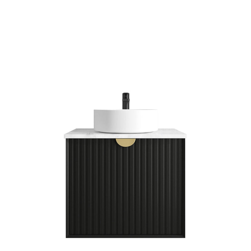 Otti Marlo 600mm Wall Hung Vanity Black Satin (Marble Stone Top) - Sydney Home Centre