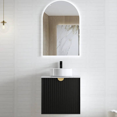 Otti Marlo 600mm Wall Hung Vanity Black Satin (Marble Stone Top) - Sydney Home Centre