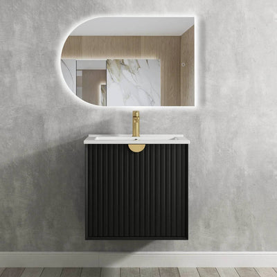 Otti Marlo 600mm Wall Hung Vanity Black Satin (Slimline Ceramic Top) - Sydney Home Centre