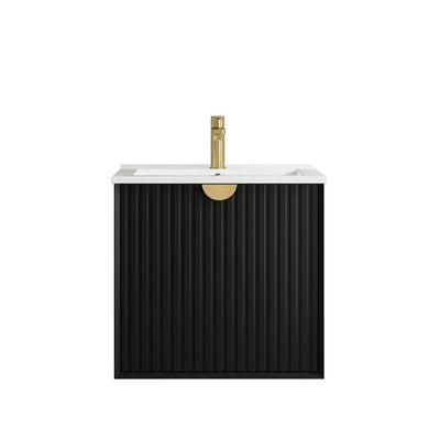 Otti Marlo 600mm Wall Hung Vanity Black Satin (Slimline Ceramic Top) - Sydney Home Centre