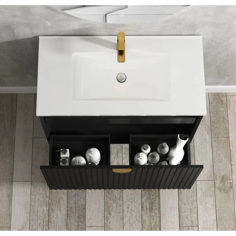 Otti Marlo 750mm Wall Hung Vanity Black Satin (Cabinet Only) - Sydney Home Centre