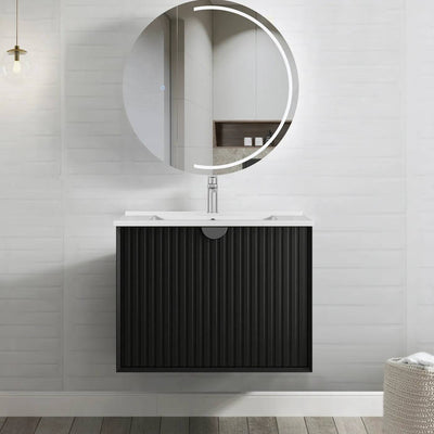 Otti Marlo 750mm Wall Hung Vanity Black Satin (Slimline Ceramic Top) - Sydney Home Centre