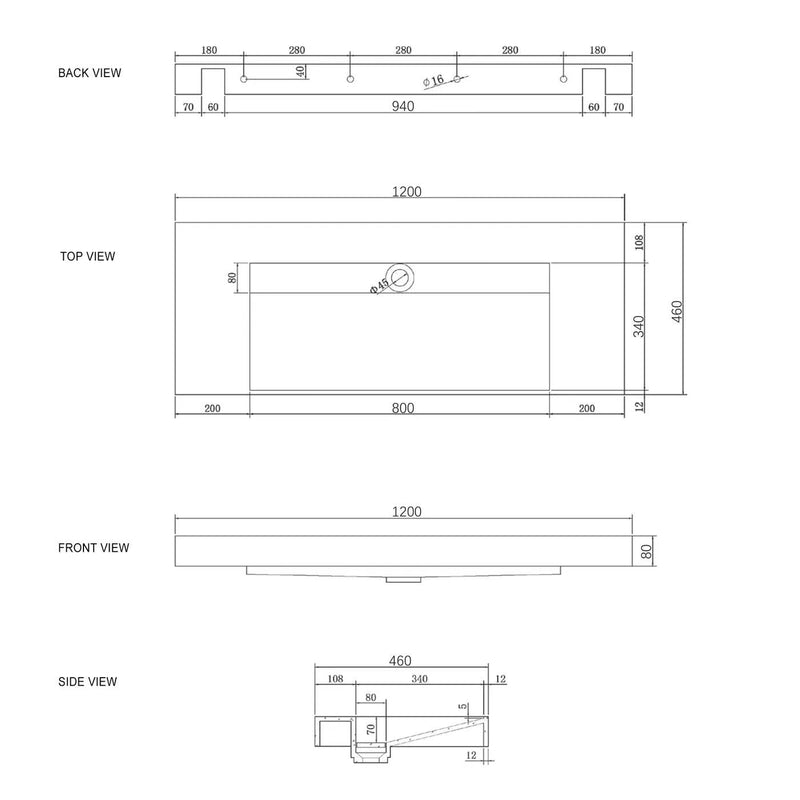 Otti Moonlight 1200mm Solid Surface Wall Hung Basin - Sydney Home Centre