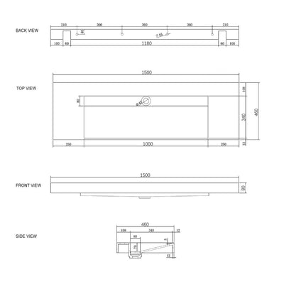 Otti Moonlight 1500mm Solid Surface Wall Hung Basin - Sydney Home Centre