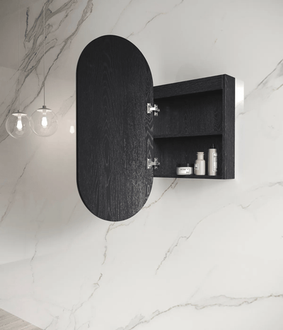 Otti Noosa 900mm LED Shaving Cabinet Black Oak - Sydney Home Centre