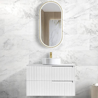 Otti Noosa 900mm Wall Hung Vanity Matte White (Marble Stone Top) - Sydney Home Centre