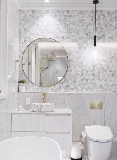 Otti Noosa 900mm Wall Hung Vanity Matte White (Marble Stone Top) - Sydney Home Centre