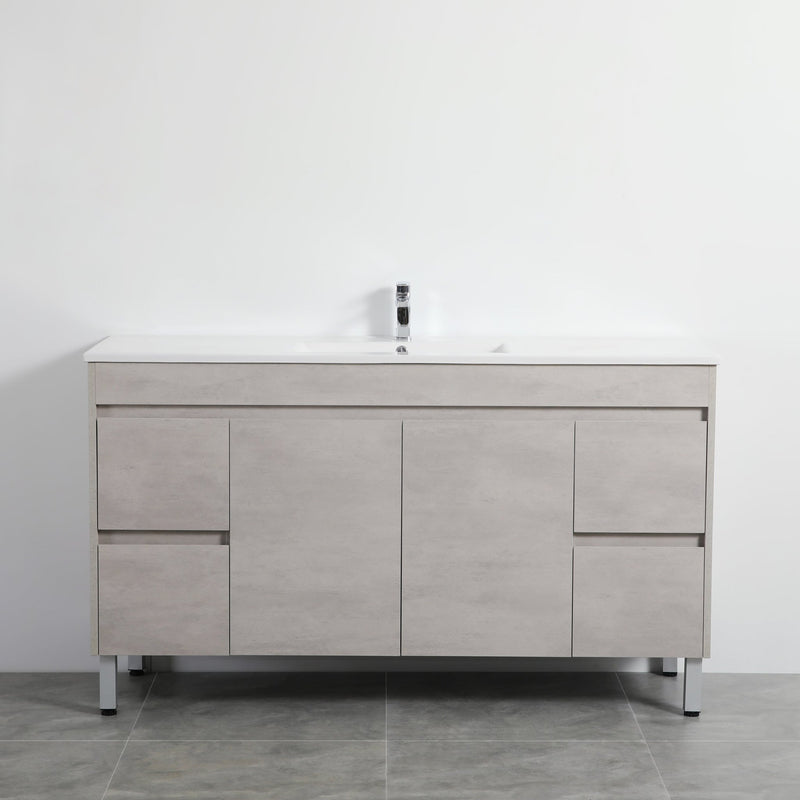 Poseidon Nova 1500mm Single or Double Bowl Freestanding Vanity Concrete Grey (Cabinet only) - Sydney Home Centre