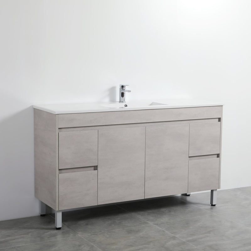 Poseidon Nova 1500mm Single or Double Bowl Freestanding Vanity Concrete Grey (Cabinet only) - Sydney Home Centre