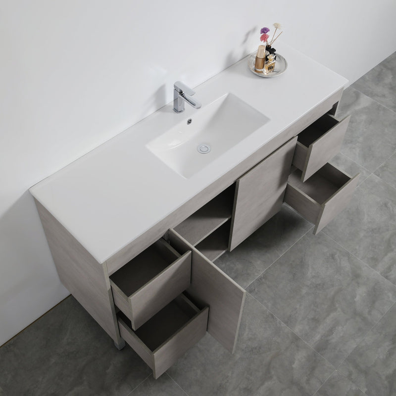 Poseidon Nova 1500mm Single or Double Bowl Freestanding Vanity Concrete Grey (Cabinet only) - Sydney Home Centre