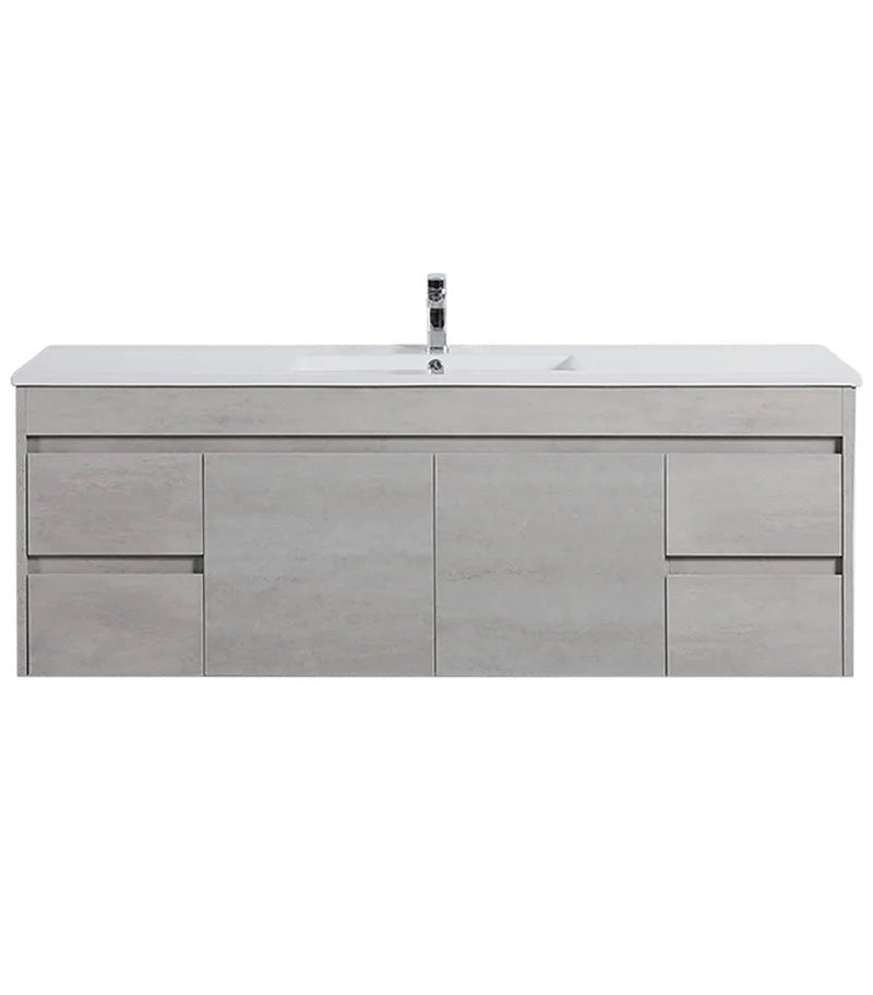 Poseidon Nova 1500mm Single or Double Bowl Wall Hung Vanity Concrete Grey (Cabinet only) - Sydney Home Centre