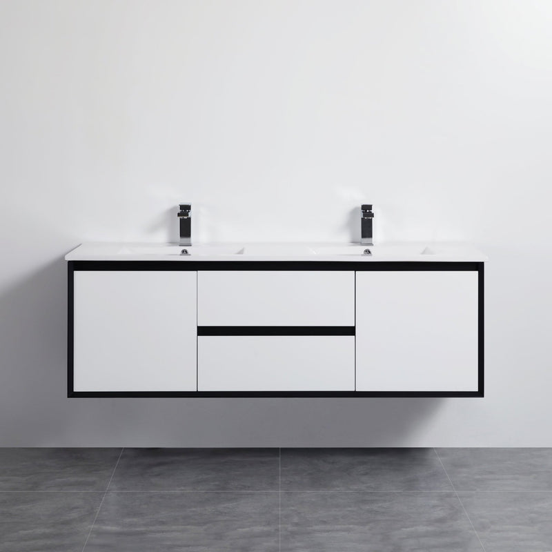 Poseidon Petra 1200mm Wall Hung Vanity (Double Bowl Ceramic Top) - Sydney Home Centre