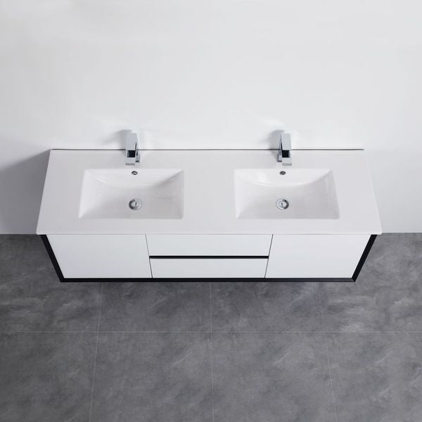 Poseidon Petra 1200mm Wall Hung Vanity (Double Bowl Ceramic Top) - Sydney Home Centre