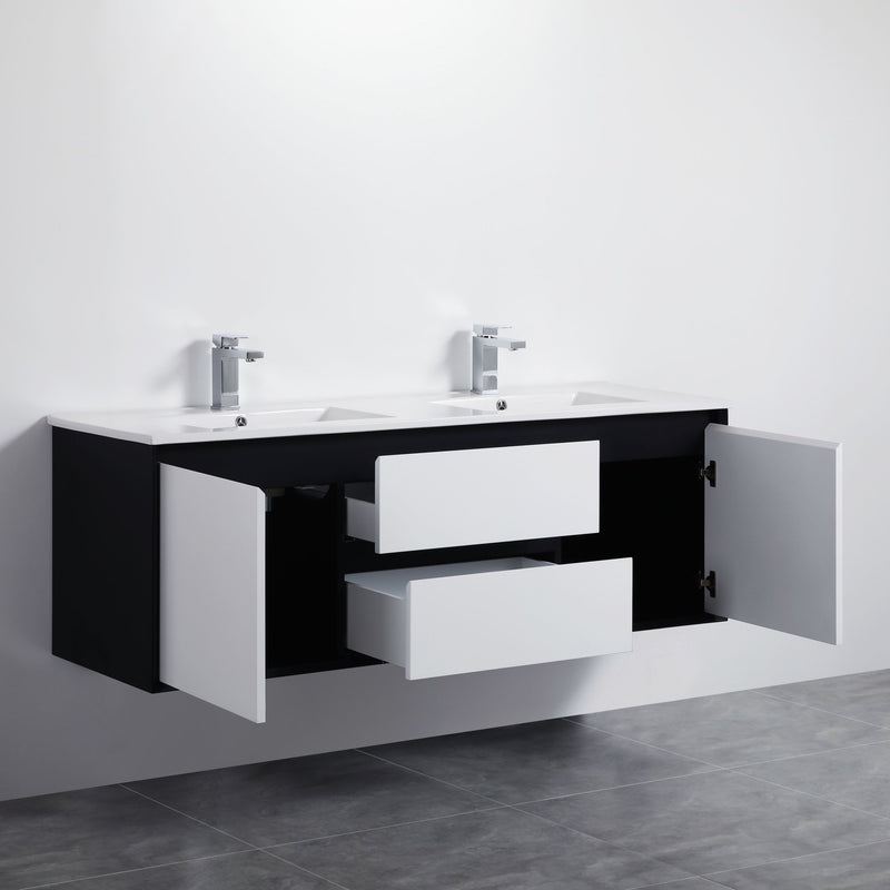 Poseidon Petra 1200mm Wall Hung Vanity (Double Bowl Ceramic Top) - Sydney Home Centre