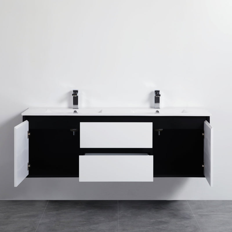 Poseidon Petra 1200mm Wall Hung Vanity (Double Bowl Ceramic Top) - Sydney Home Centre