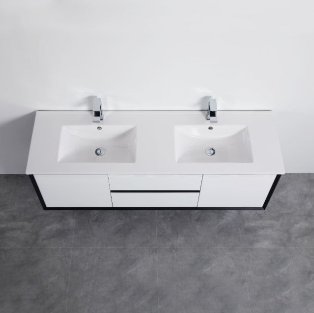 Poseidon Petra 1500mm Wall Hung Vanity (Double Bowl Ceramic Top) - Sydney Home Centre