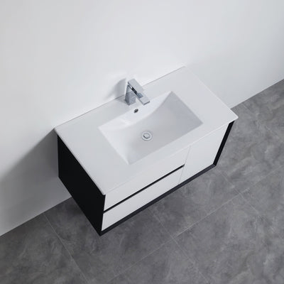 Poseidon Petra 900mm Left Drawer Wall Hung Vanity (Ceramic Top) - Sydney Home Centre