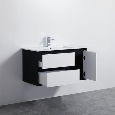 Poseidon Petra 900mm Left Drawer Wall Hung Vanity (Ceramic Top) - Sydney Home Centre