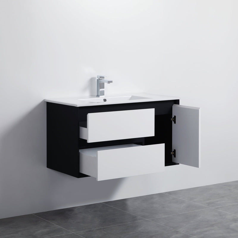 Poseidon Petra 900mm Left Drawer Wall Hung Vanity (Ceramic Top) - Sydney Home Centre