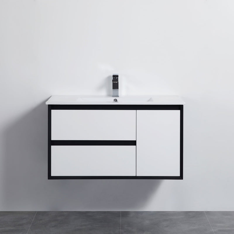 Poseidon Petra 900mm Left Drawer Wall Hung Vanity (Ceramic Top) - Sydney Home Centre