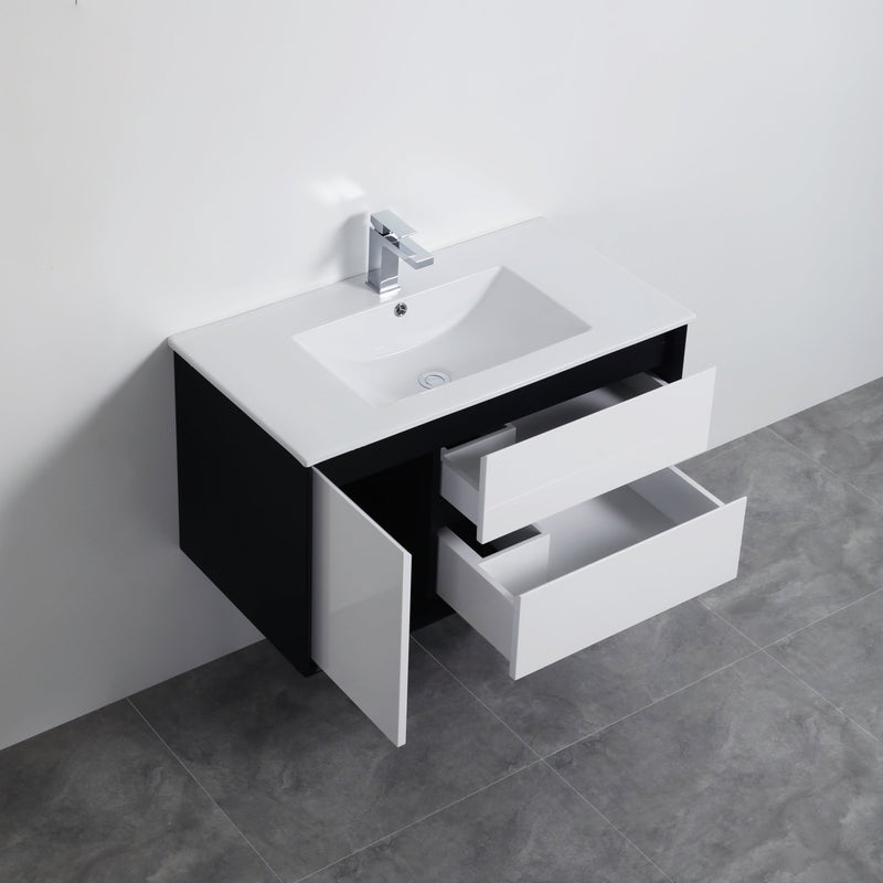 Poseidon Petra 900mm Right Drawer Wall Hung Vanity (Ceramic Top) - Sydney Home Centre