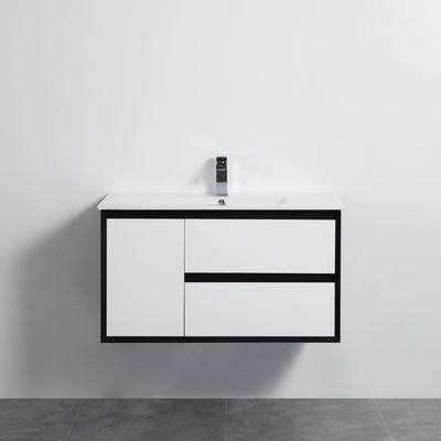 Poseidon Petra 900mm Right Drawer Wall Hung Vanity (Ceramic Top) - Sydney Home Centre