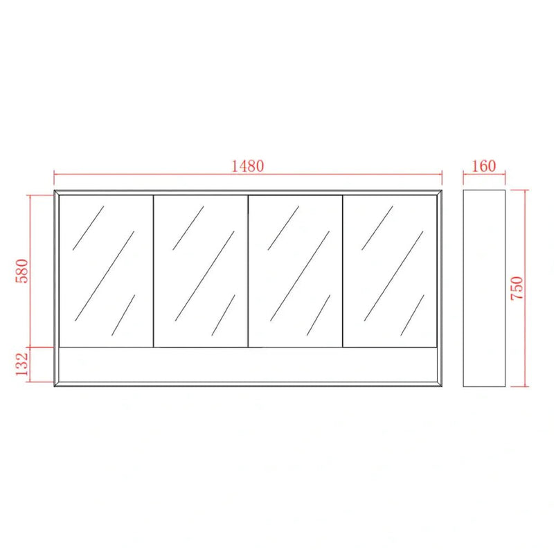 Poseidon Petra Four Door Shaving Cabinet 1500mm - Sydney Home Centre