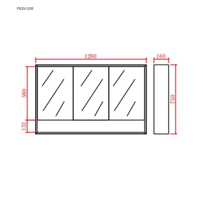 Poseidon Petra Three Door Shaving Cabinet 1200mm - Sydney Home Centre