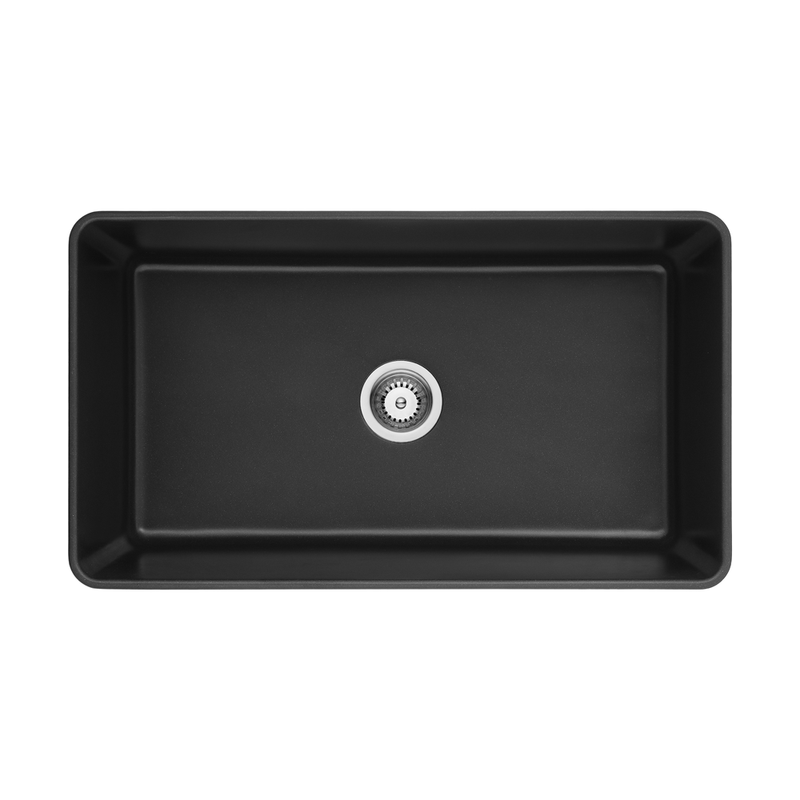 Poseidon Quartz Farmhouse Single Bowl 838mm Kitchen Sink Matte Black - Sydney Home Centre