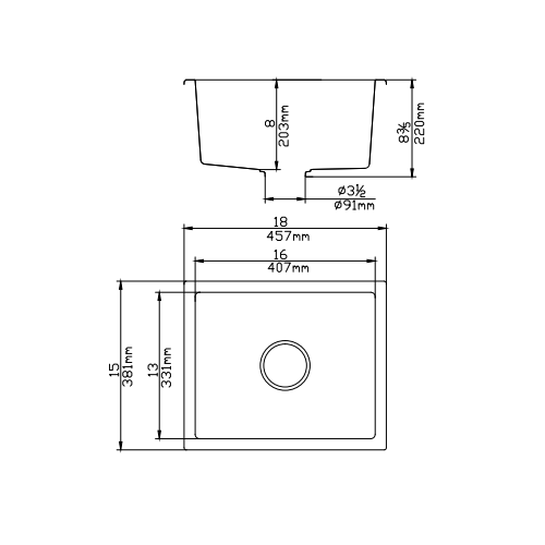 Poseidon Quartz Top / Under Mount 381mm Single Bowl Kitchen Sink Matte Black - Sydney Home Centre