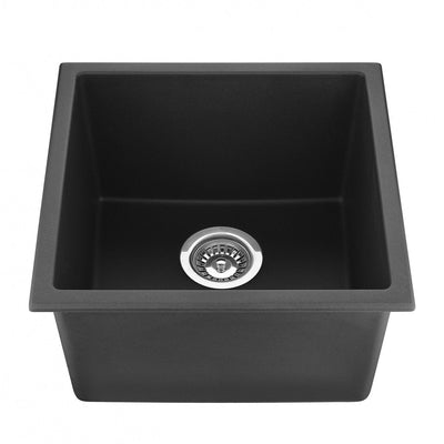 Poseidon Quartz Top / Under Mount 381mm Single Bowl Kitchen Sink Matte Black - Sydney Home Centre