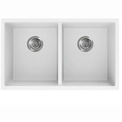 Poseidon Quartz Top / Under Mount 813mm Double Bowl Kitchen Sink Matte White - Sydney Home Centre